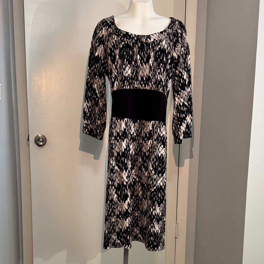 Alfani Black White & Grey 3/4 Sleeve Dress